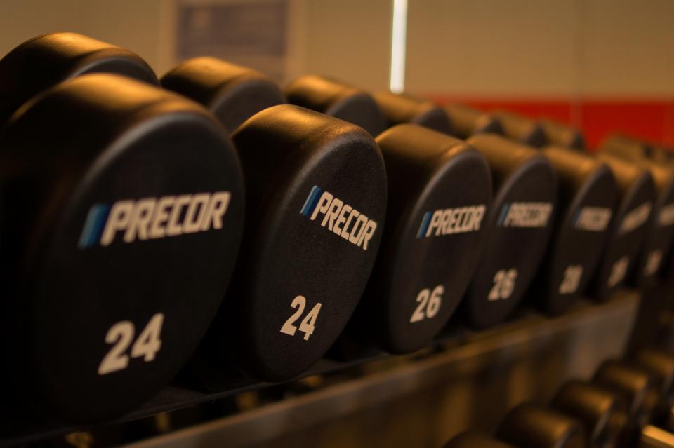 Dumbbells in a gym